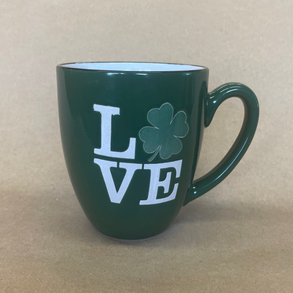 LOVE Irish Shamrock Etched Mug